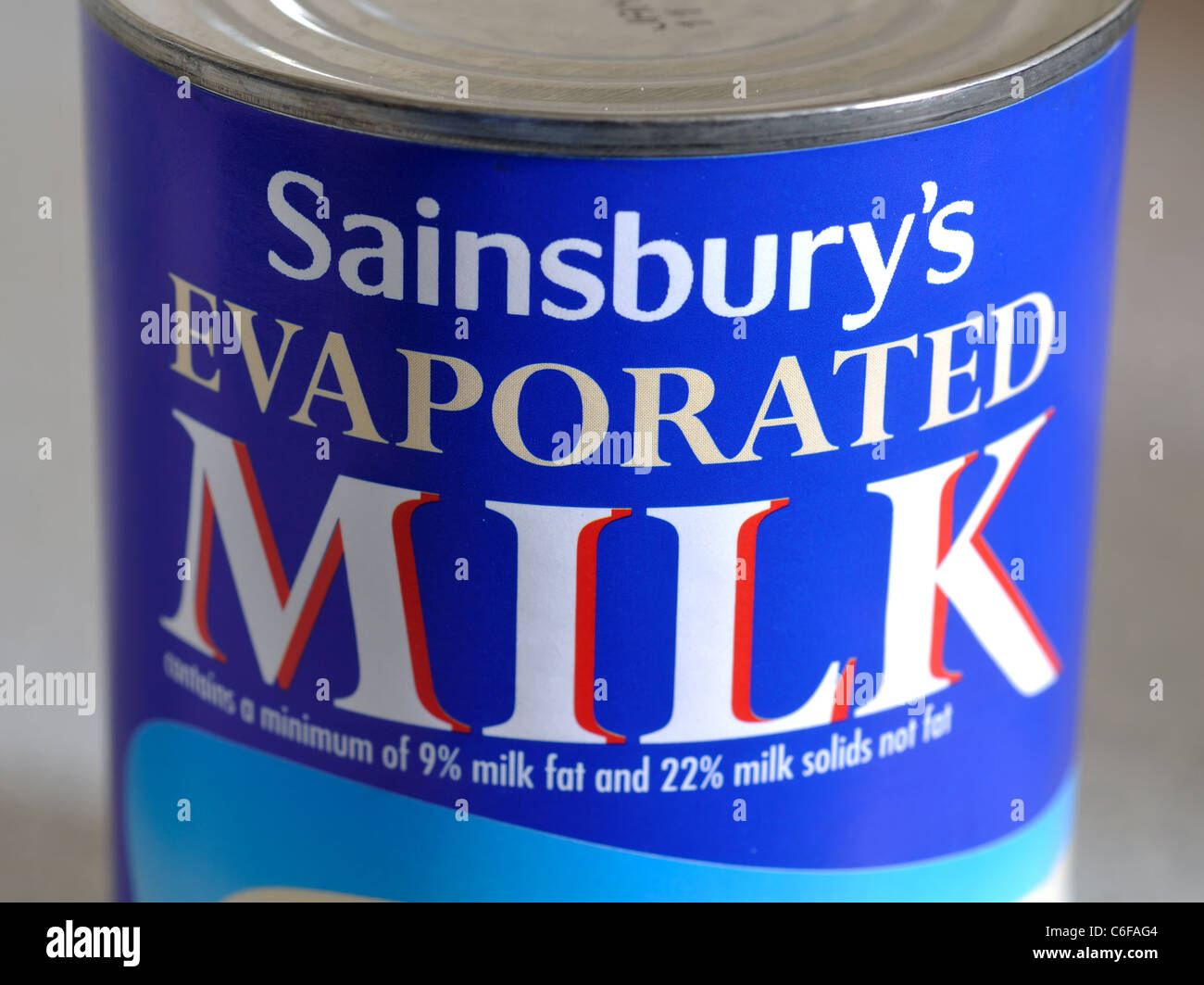 Tin of Sainsbury`s Evaporated Milk Stock Photo